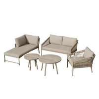 Ensemble de salon de jardin, ensemble de canapé d'extérieur moderne avec corde tissée à la main, incluant coussins de siège et de dossier, Kaki(m-2)