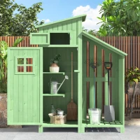 Abri de jardin avec 2 étagères, cabanon avec grand espace de rangement, 124x46x174 cm, Vert(m-4)