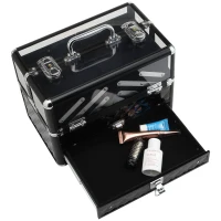HOMCOM Estojo de Maquilhagem Organizador de Cosméticos Portátil com Múltiplos Níveis Alça e Bandejas 30x18,5x22 cm Preto e Transparente(m-9)