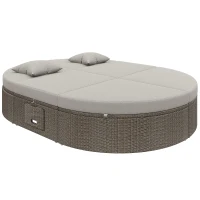 Rattan Doppel-Liege für 2 Personen, Outdoor Tagesbett mit verstellbarer Rückenlehne und seitlichem Regal, 199,9 x 140,5 x 41,9 cm, Grau(m-6)