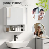 HOMCOM Bathroom Mirror Cabinet with Soft-Close Doors and Adjustable Shelf - White(m-4)