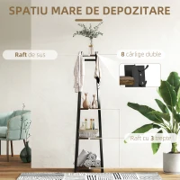 HOMCOM Cuier de Podea cu 8 Cârlige, 3 Rafturi și Poliță Superioară, Maro(m-4)
