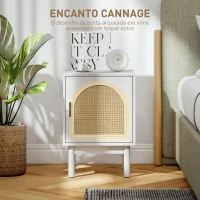 HOMCOM Mesa de Cabeceira com Porta de Vime Prateleira Ajustável e Pés de Madeira Estilo Boémio Mesa Auxiliar 40x35x58 cm Branco(m-5)