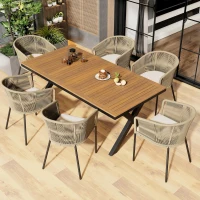 Set da pranzo da giardino 7 pezzi in rattan con 6 poltrone e tavolino, 140x80x76 cm, Beige(m-1)
