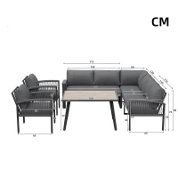 Juego de Muebles de Jardín para 8 Personas Conjunto de Muebles con Cuerda Incluye Cojines de Asiento y Respaldo Gris(m-3)