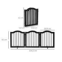 PawHut Bramka ochronna, osłona dla psa, różne konfiguracje, 3-częściowa, z dwoma nóżkami podporowymi, stabilna, składana, do użytku wewnątrz i na zewnątrz, MDF, czarna, 154,5 x 29,5 x 61 cm(m-3)