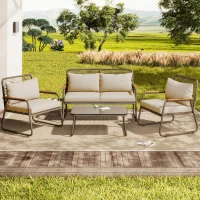 Juego de Salón de Jardín para 4 Personas con Sofá Doble 2 Sofás Individuales y 1 Mesa de Centro Beige(m-2)