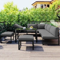 Ensemble de mobilier de jardin 5 pièces, ensemble de sièges avec dossier réglable, Noir+Gris(m-5)