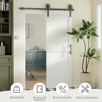 HOMCOM Puerta Corredera de Granero con Herrajes Manija Rodillo y Guía de Suelo Mejorados para Baño Salón 71,5x213,4 cm Blanco(m-6)