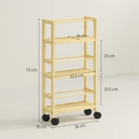 HOMCOM Cărucior de Baie cu 3 Niveluri cu Lamele și Roți 36x15x73 cm Culoare Lemn(m-3)