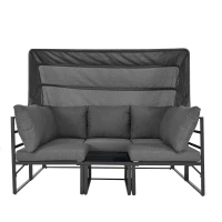 Set di mobili da giardino a 4 pezzi, divano 3 posti con tenda, 2 poltrone singole e tavolino da caffè, 176x178x145 cm, Grigio(m-15)