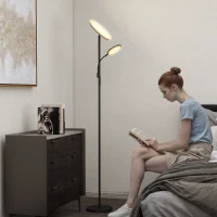 HOMCOM LED Floor Lamp for Living Room, Stepless Dimmable Standing Lamp, Mother and Child Uplighter with Reading Light, 4 Scene Modes, 2700K-6500K Colour Temps, 4 Brightness Levels, Remote Control(m-2)