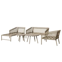 Ensemble de salon de jardin, ensemble de canapé d'extérieur moderne avec corde tissée à la main, incluant coussins de siège et de dossier, Kaki(m-13)