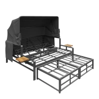 Set da giardino per 2-4 persone, set di lettini prendisole con tetto pieghevole, 130x178x127 cm, Grigio scuro(m-10)