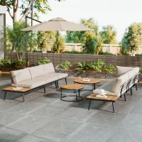Garten Loungesessel Set für 5-6 Personen, 2 Zweisitzer-Sofas, 2 Einzelsessel, 2 Tische, Beige(m-4)