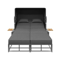 Set da giardino per 2-4 persone, set di lettini prendisole con tetto pieghevole, 130x178x127 cm, Grigio scuro(m-14)