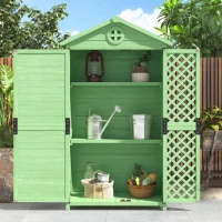 Gartenschrank - Gartenmöbel-Lagerhaus 90x56x175 cm, Wetterfester Geräteschuppen, Holzschuppen mit Regalen für Garten und Terrasse, Grün(m-6)