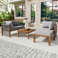 Set de scaune lounge de grădină din 3 piese, picioare ajustabile, 2 canapele de două locuri și 1 masă, Gri(m-5)
