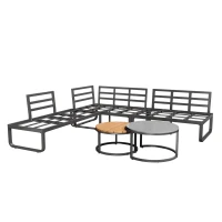 Ensemble de meubles de jardin pour 4-5 places assises, 2 tables basses intégrées, coussins de siège confortables et oreillers, Gris(m-6)