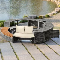 Set da giardino con divano rotondo, piedi regolabili e cuscini, per piscina, 283x283x55 cm, Grigio(m-6)