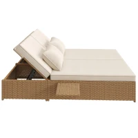 Lit double de jardin extérieur, chaise longue en rotin avec dossier réglable et coussins amovibles, 199x120x37 cm, Blanc(m-9)