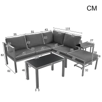 Ensemble de fauteuils de jardin pour 4 à 5 personnes, mobilier de jardin avec table d'appoint et table basse, 5 pièces, Gris(m-3)