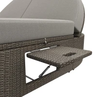 Rattan Doppel-Liege für 2 Personen, Outdoor Tagesbett mit verstellbarer Rückenlehne und seitlichem Regal, 199,9 x 140,5 x 41,9 cm, Grau(m-7)