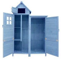 Abri de jardin avec 2 étagères, cabanon avec grand espace de rangement, 118x54x173 cm, Bleu(m-9)