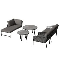 Ensemble de salon de jardin, ensemble de canapé d'extérieur moderne avec corde tissée à la main, incluant coussins de siège et de dossier, Gris(m-14)