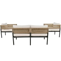 Ensemble de mobilier de jardin 4 pièces avec corde, canapé deux places, 2 fauteuils individuels et table basse, Beige(m-14)
