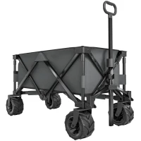 Outsunny Outdoor Pull Along Cart Folding Cargo Wagon Trailer Trolley for Beach Garden with Handle, Anti-Slip Wheel - Dark Grey(m-1)