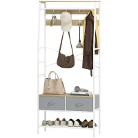 HOMCOM Perchero Zapatero con Zapatero Ganchos Cajones Barra y Eatante para Entrada Pasillo Salón 80x30x180,5 cm Natural(m-11)
