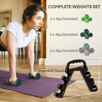 SPORTNOW Dumbbells Set with Storage Rack, 2 x 1kg, 2 x 3kg, 2 x 5kg, Green(m-4)