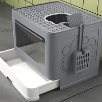 PawHut Conjunto para Gatos com Arranhador para Gatos 114 cm com Múltiplas Plataformas e Caixa de Areia Coberta Cinza(m-5)