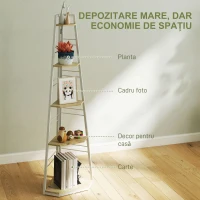 HOMCOM Bibliotecă pentru Colț cu 5 Rafturi Pliabilă cu Piciorușe Regla bile Lemn(m-4)