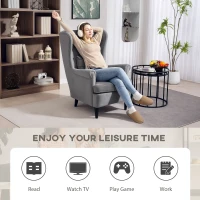 HOMCOM Modern Accent Chair, Upholstered Wingback Armchair with High Backrest and Pillow, Velvet-Feel Fabric Reading Chair with Solid Wood Legs for Living Room, Bedroom, Home Office, Dark Grey(m-6)