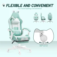 HOMCOM Cat Ear and Paw Reclining Office Chair, with Footrest - Light Blue/White(m-7)