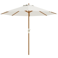 Outsunny Parasol de jardin extérieur rond Ø 2,7 x 2,5 m avec ouverture fermeture manivelle, mât en bois, toile 180 g/m², beige