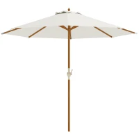 Outsunny Parasol de jardin extérieur rond Ø 2,7 x 2,5 m avec ouverture fermeture manivelle, mât en bois, toile 180 g/m², beige(m-1)