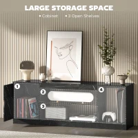 HOMCOM TV Stand Cabinet, Marble Effect TV Unit for up to 55" TVs with Glass Shelf and Storage Cabinet, Entertainment Unit for Living Room, Bedroom, Black(m-5)