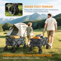 Outsunny Chariot à roulettes pliable chariot de transport à roulettes charge 70 kg poignée télescopique 108 x 55 cm gris foncé(m-4)