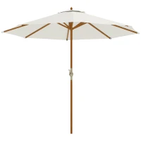 Outsunny Parasol de jardin extérieur rond Ø 2,7 x 2,5 m avec ouverture fermeture manivelle, mât en bois, toile 180 g/m², beige(m-12)