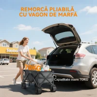 Outsunny Cărucior de Grădină, Încărcare Maximă 70 kg, 4 Roți, Cărucior de Plajă Pliabil din Oțel și Material Oxford cu Mâner Telescopic Reglabil, pentru Grădină și Camping, 108x55 cm, Gri(m-7)