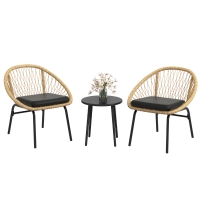 Outsunny Set da Bistrò in Rattan per Terrazza, Set di Mobili da Giardino, 2 Sedie e Tavolo, Giallo