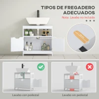 kleankin Armario para Debajo de Lavabo Gabinete de Baño con Estante 2 Puerta de Almacenamiento Dispositivo Antivuelco Resistente a la Humedad 60x30x60 cm Blanco(m-4)