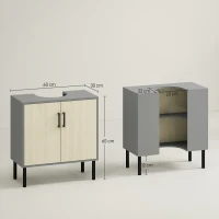 kleankin Mobile Bagno sottolavabo con Doppia anta e ripiano in Truciolato, 60x30x60cm, Grigio e color Quercia(m-3)