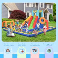 Outsunny Castello Gonfiabile per Bambini 3-8 Anni con Scivolo, Parete, Porta e Canestro, in Tessuto Oxford, 590x460x220 cm(m-5)