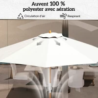 Outsunny Parasol de jardin extérieur rond Ø 2,7 x 2,5 m avec ouverture fermeture manivelle, mât en bois, toile 180 g/m², beige(m-5)