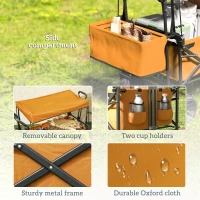 Outsunny 120L Festival Trolley on Wheels, Folding Camping Trolley Cart with Removable Canopy, All-Terrain Wheels, Adjustable Handle, Push or Pull for Garden Beach Fishing Shopping, Orange(m-7)