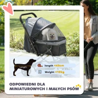 PawHut Wózek dla Małych Psów i Kotów z Oknami z Siatki, Czarny, Oxford, 76,5 x 52 x 95 cm(m-4)